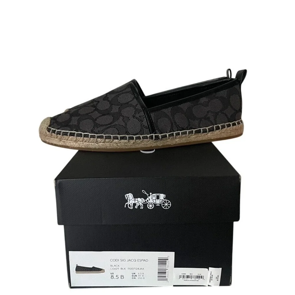 Coach Codi Signature Jacquard Espadrille Flats Black 8.5B w/ Box
